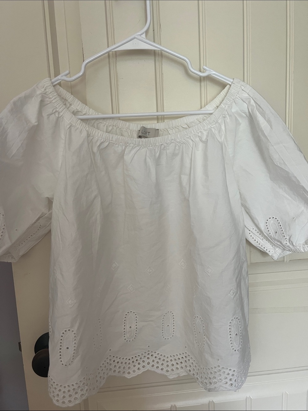 LOFT White Eyelet Off-Shoulder Top